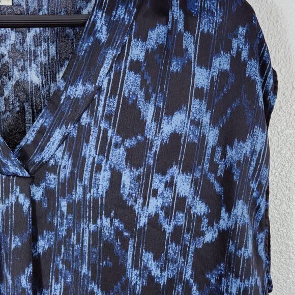 H by Halston Blouse Blue Abstract Size XL Office Chic Bold Print - Picture 6 of 8